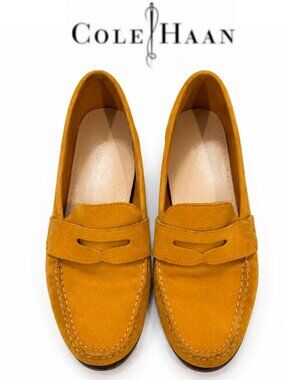 Cole Haan Mustard Yellow Suede Penny Loafers Women’s Size 7.5